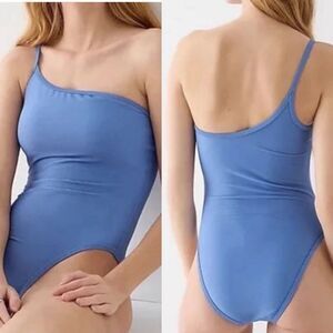 J. Crew Ribbed blue one strap one piece Swimsuit padded  L 10